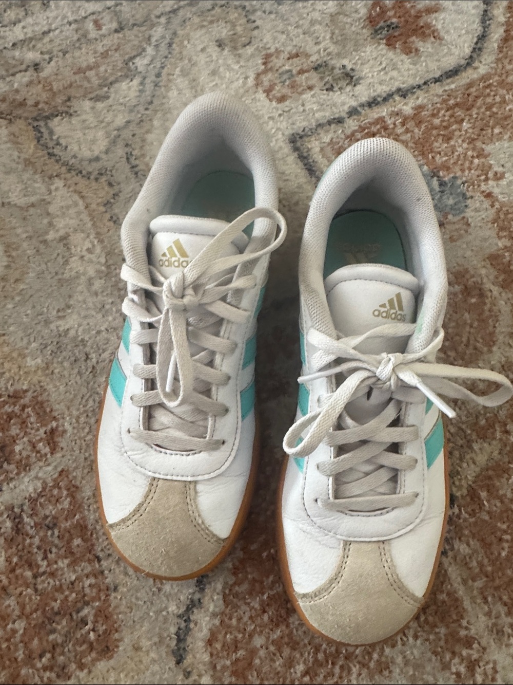 adidas White and Teal Women's Classic Lace-Up Sneakers big kids 4